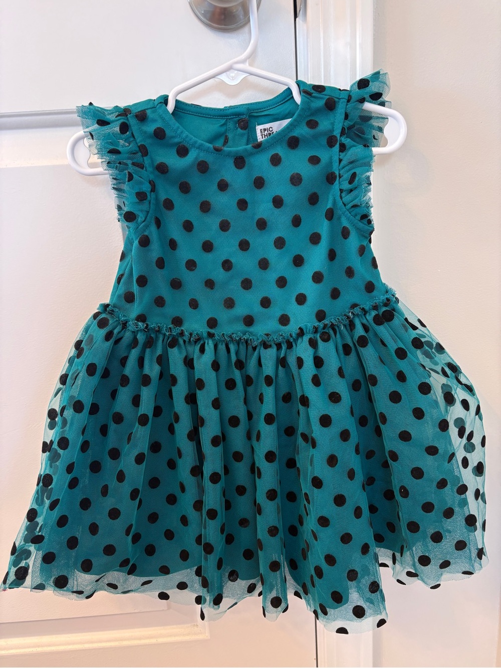 Epic Threads Baby Toddler Flocked Tulle Dress Teal Green Dots Size 2T
